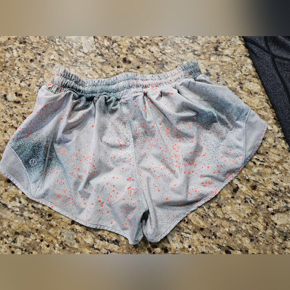 Gray Lululemon Hottie Hot Shorts with Orange Speckles